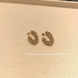韩国东大门代购 statement设计师款时髦点缀金色圆环镶钻耳环耳钉