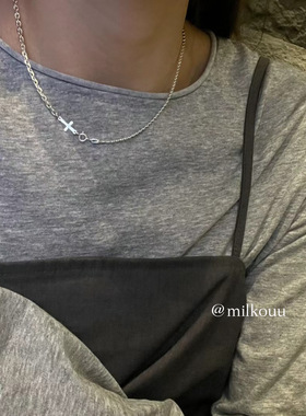 韩国LIE纯银ab款拼接十字架项链