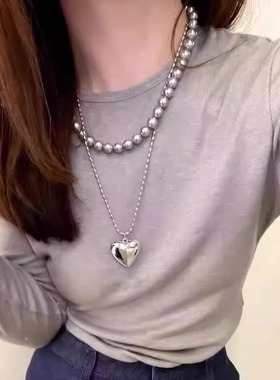 韩国东大门时髦金属大爱心项链
