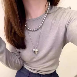 新款 Queen小爱同款 百搭时髦金属大爱心长项链 The 韩国东大门代购