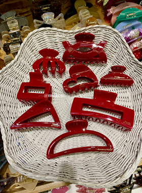 韩国代购 新年红色圣诞系列 进口france金标抓夹发夹弹簧夹侧边夹