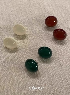 韩国东大门eter小众设计法式复古琉璃感椭圆球球耳钉耳环韩国正品