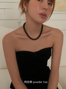 韩国代购原石黑玛瑙时髦串珠项链