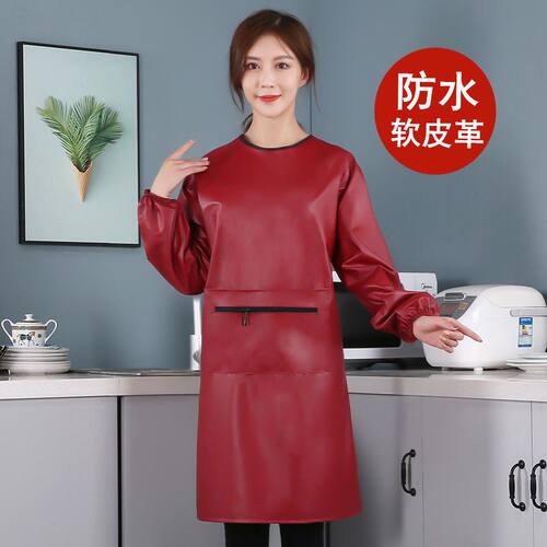 罩衣软皮革防水免洗拉链兜