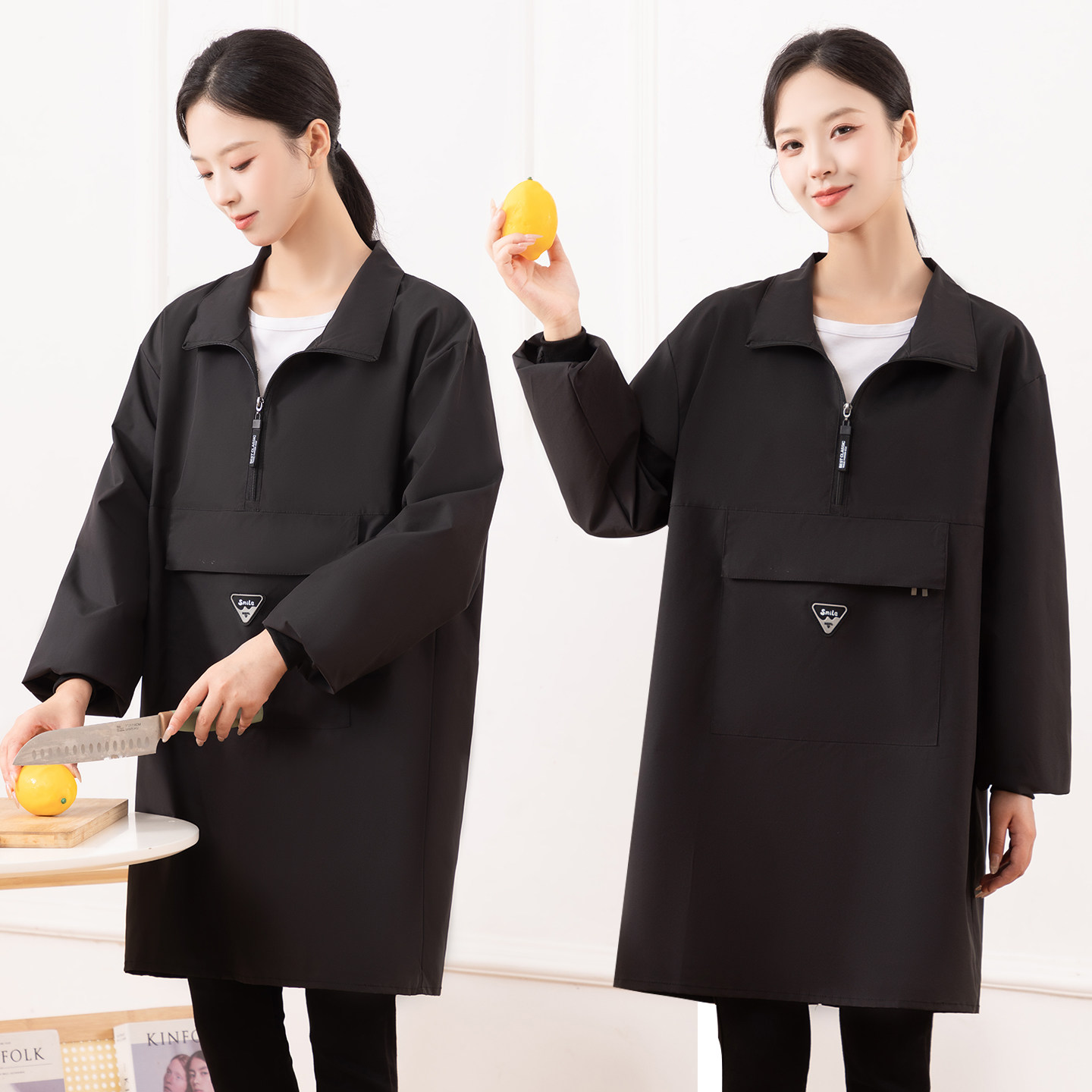 时尚防水长袖围裙罩衣家用厨房防油污干活男女同款工装工作服定制