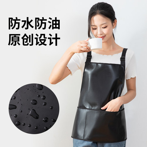 PU软皮革简约防水防油短款围裙