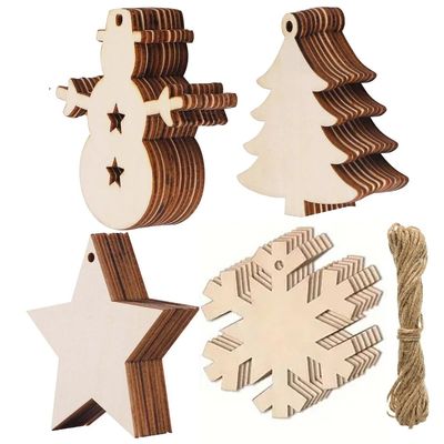 40pcs DIY Wooden Christmas Ornaments Blank Paintable Wood Ch