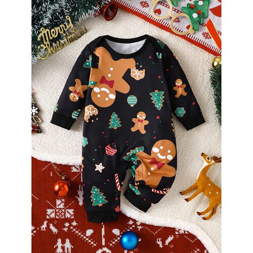 IURNXB Black Christmas Baby Romper Gingerbread Man Print Lon