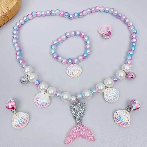 2/5pcs Girls Jewelry Sets Mermaid Pearl Necklace Bracelet Ri