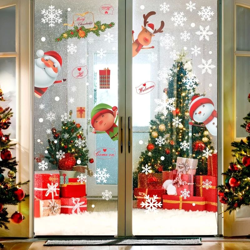 1Set?Christmas Snowflake Window Clings Stickers For Glass, X