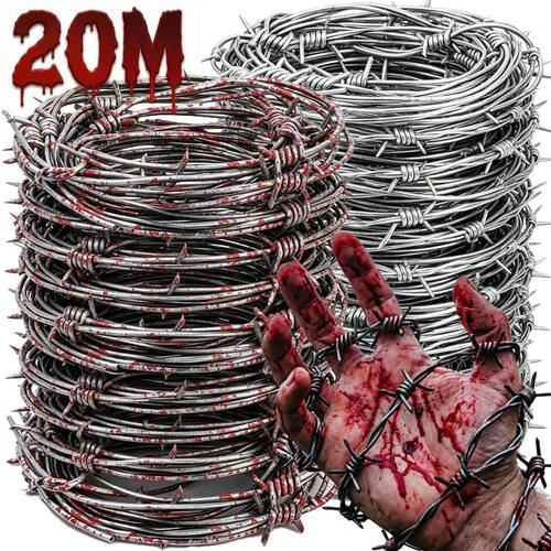 20/2.5M Halloween Fake Barbed Wire Blood Splatter Decor Arti
