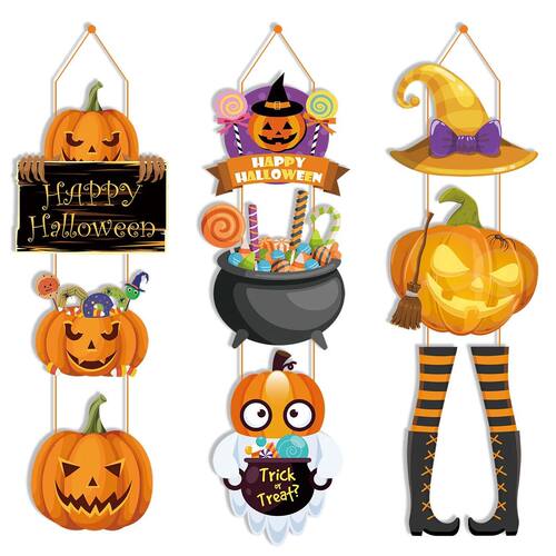 Halloween Front Door Hanging Banner Pumpkin Witch Ghost Pape
