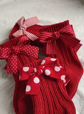 Baby Girls Knee High Socks Kids Cotton Red Big Bow Christmas