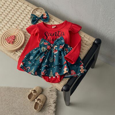 BeQeuewll Christmas Baby Girls Romper Dress Long Sleeve Lett