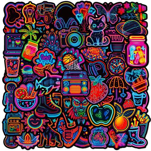 50PCS Cool Neon Light Stickers Trendy Graffiti Waterproof Vi