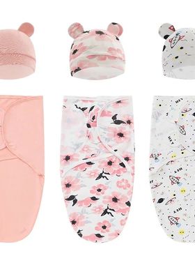 Baby Blanket Hat Set Cartoon Printed Cotton Newborn Swaddle