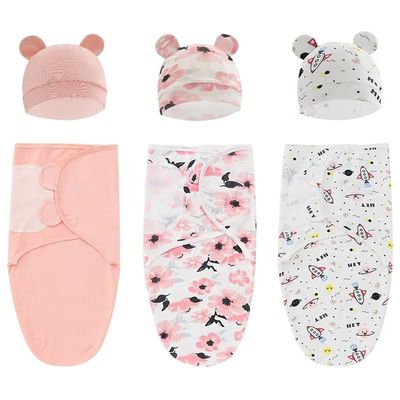 Baby Blanket Hat Set Cartoon Printed Cotton Newborn Swaddle