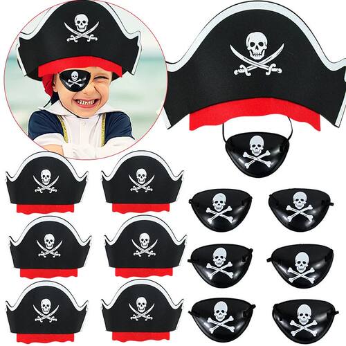 12pcs/set Horror Skull Pirate Hats And Eye Patch Halloween C