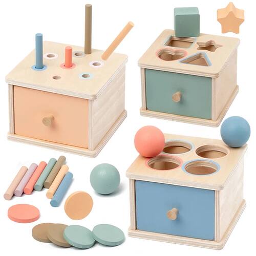 Wooden Color Shape Sorting Toys Drawer Box Busy Board Matchi