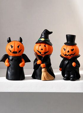 Cute Halloween Decor Set Mini Ghost Pumpkin Witch Demon Resi