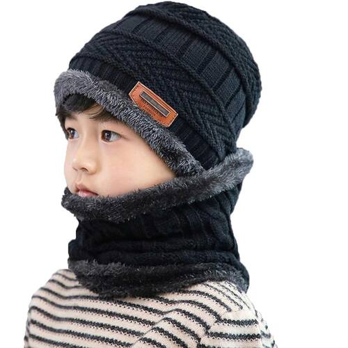 5-14 Years Kids Warm Knitted Hat Scarf Set Children Autumn W