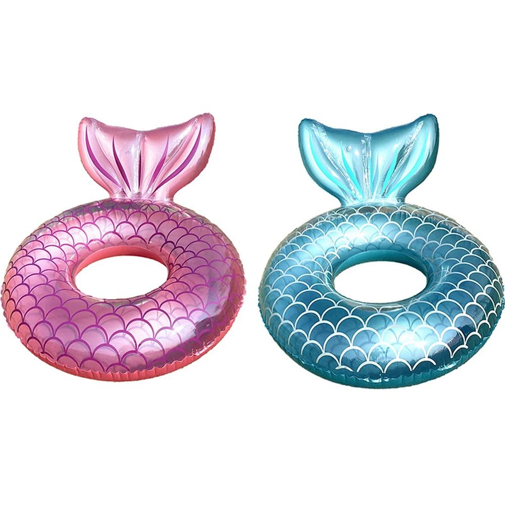 1pc Inflatable Mermaid Swim Ring Fishtail Backrest Transpare