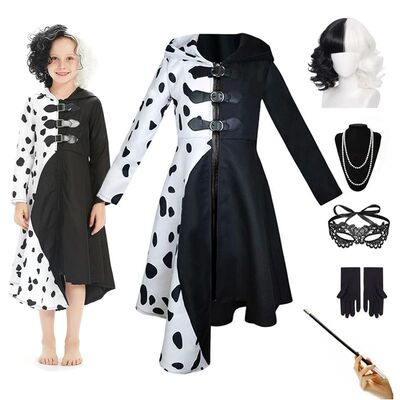 Cruella Deville Costume Black Dalmatian Jumpsuit Dress Girls