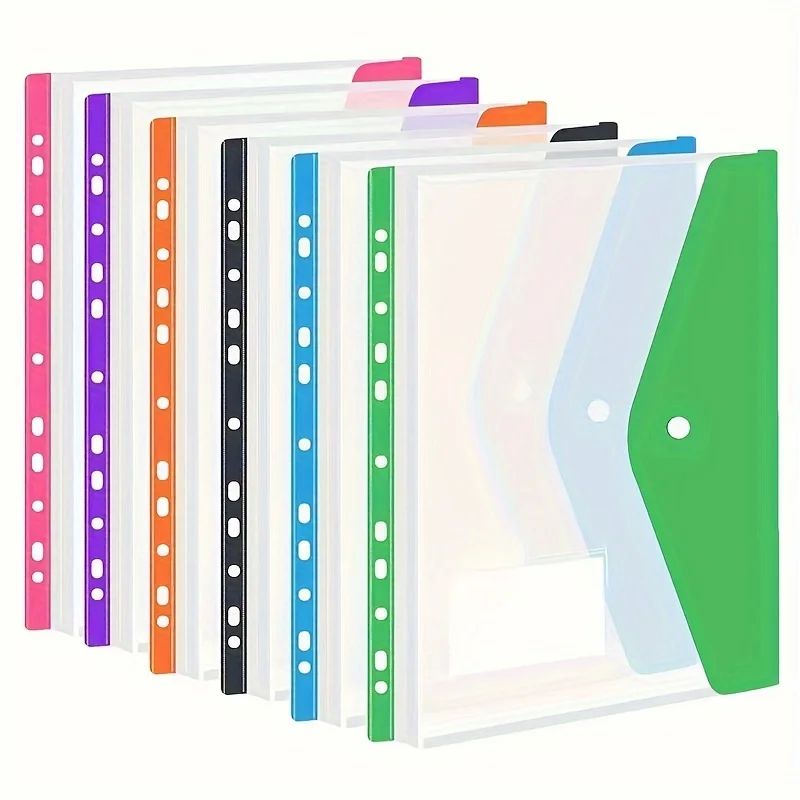 6 pcs Plastic envelope with adhesive snaps & 11 holes file f