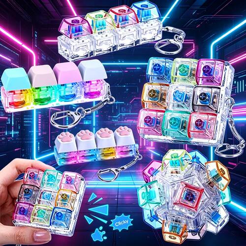 LED Light Keyboard Keychain Fidget Toy Clickable Button Stre