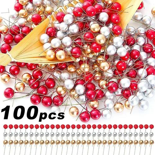 50/100Pcs Simulated Decorative Berries Christmas Artificial
