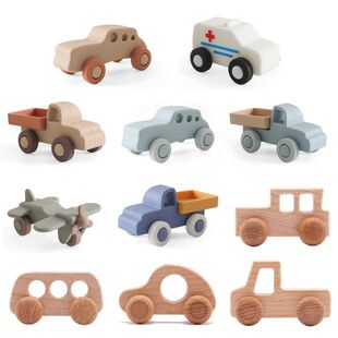 Baby BPA Free Silicone Car Ambulance Toys Wooden Cartoon Bus