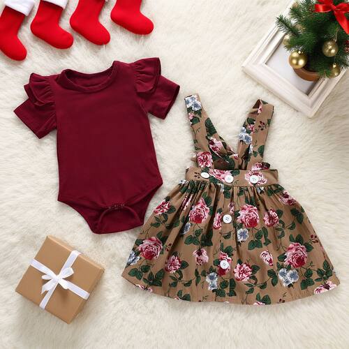 3PCS Newborn Baby Girl Christmas Clothes Set Short Sleeve Ro