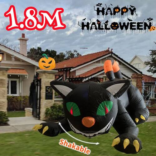 1.8M Halloween Inflatable Shaking Head Cat Model with LED Li