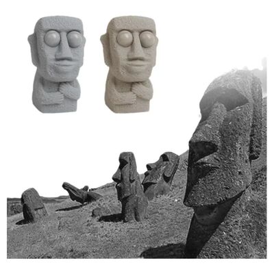 Stone man releases stress toy slowly rebounds soft Moai stat