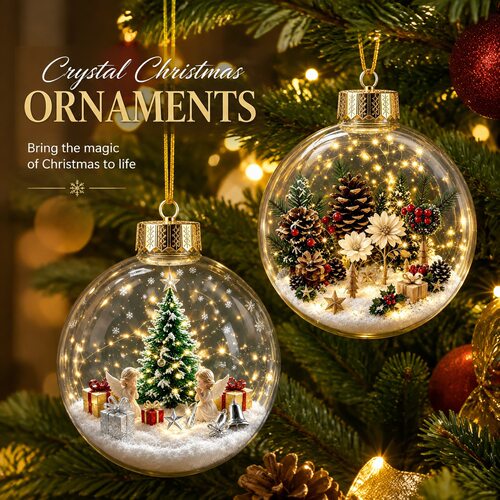 Christmas Glowing Crystal Ball Pendant 3d Snow Interior Tran