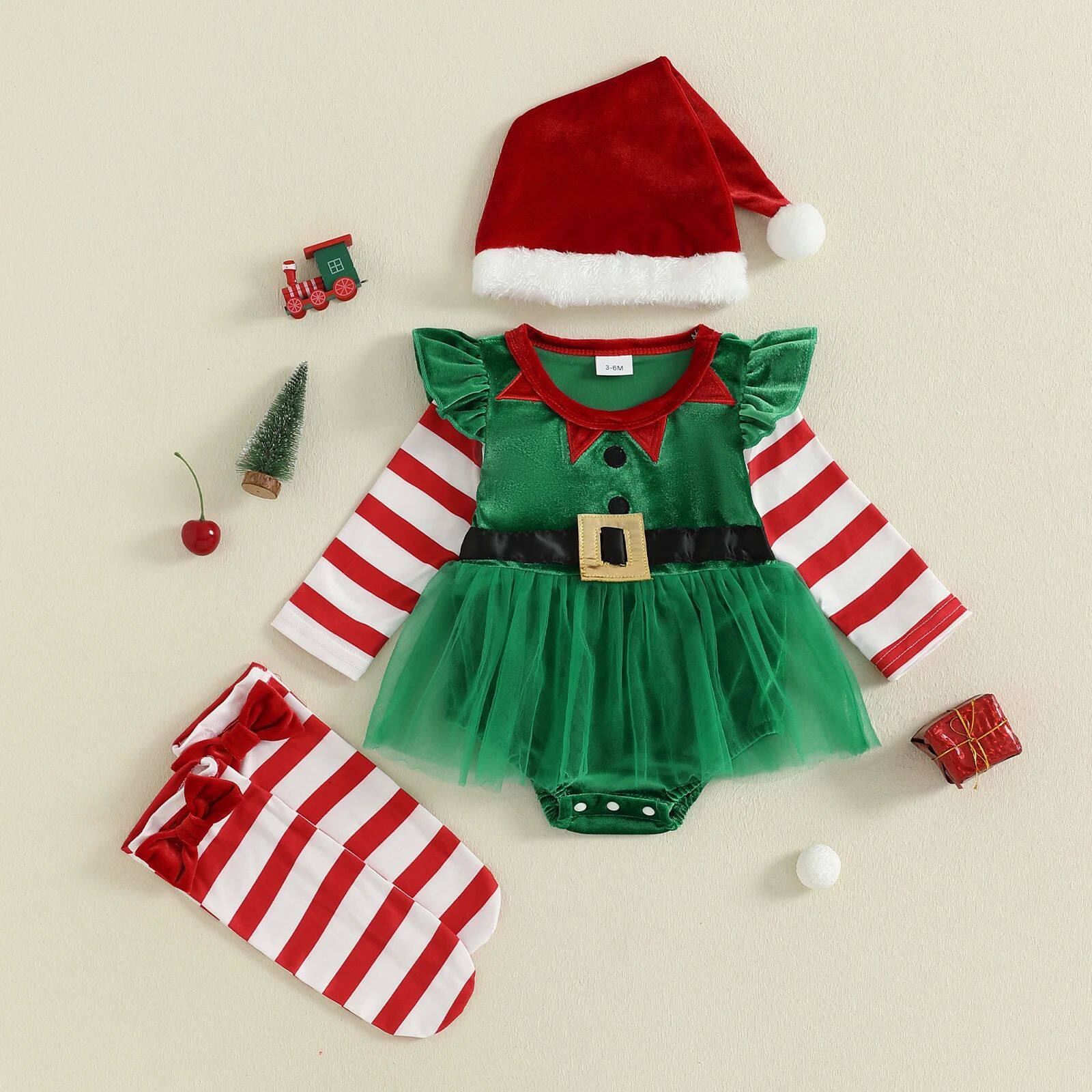 Infant Baby Girls Christmas Romper Outfit Toddler Infant Lon