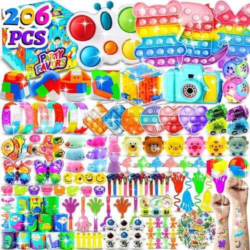 206pcs Fidget Toys Gifts Box Pop Keychain It Surprise Bubble