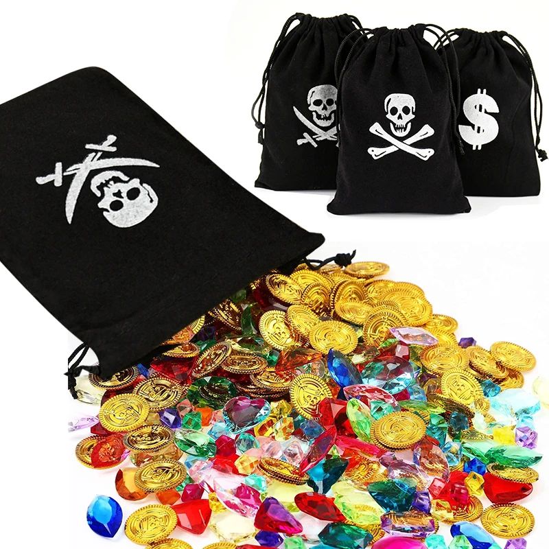 5Pcs Candy Bags Pirate Drawstring Bag Treasure Coin Pouch Ki