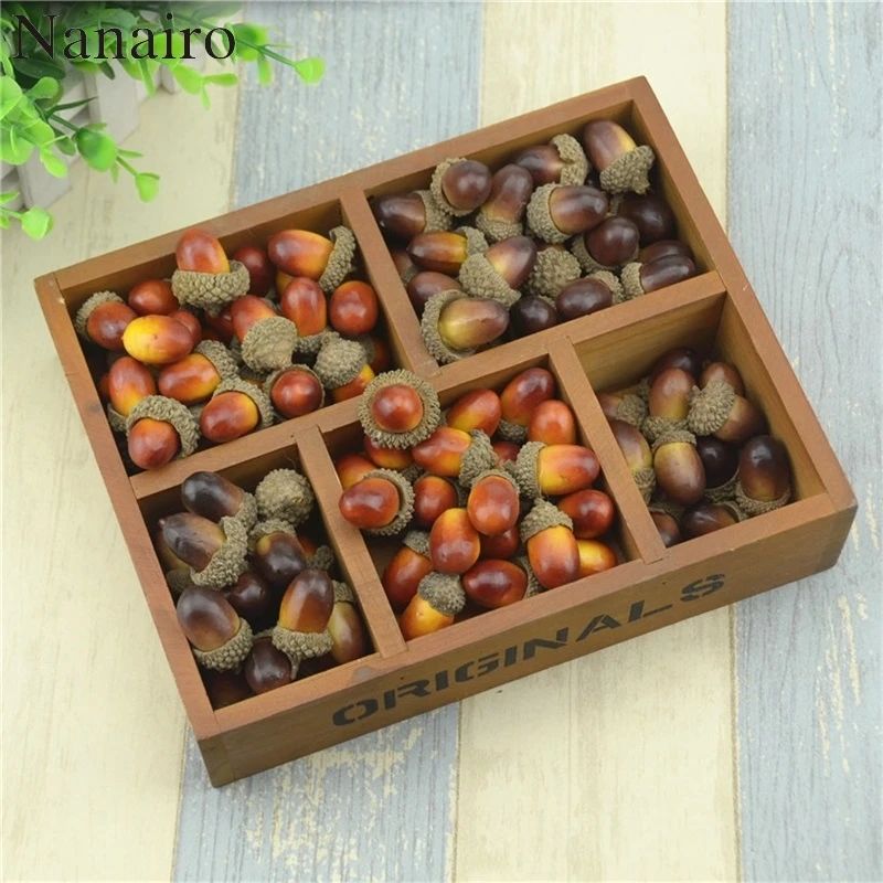 Cheap 20pcs 3cm Acorns Mini Artificial Fake Foam Fruits and