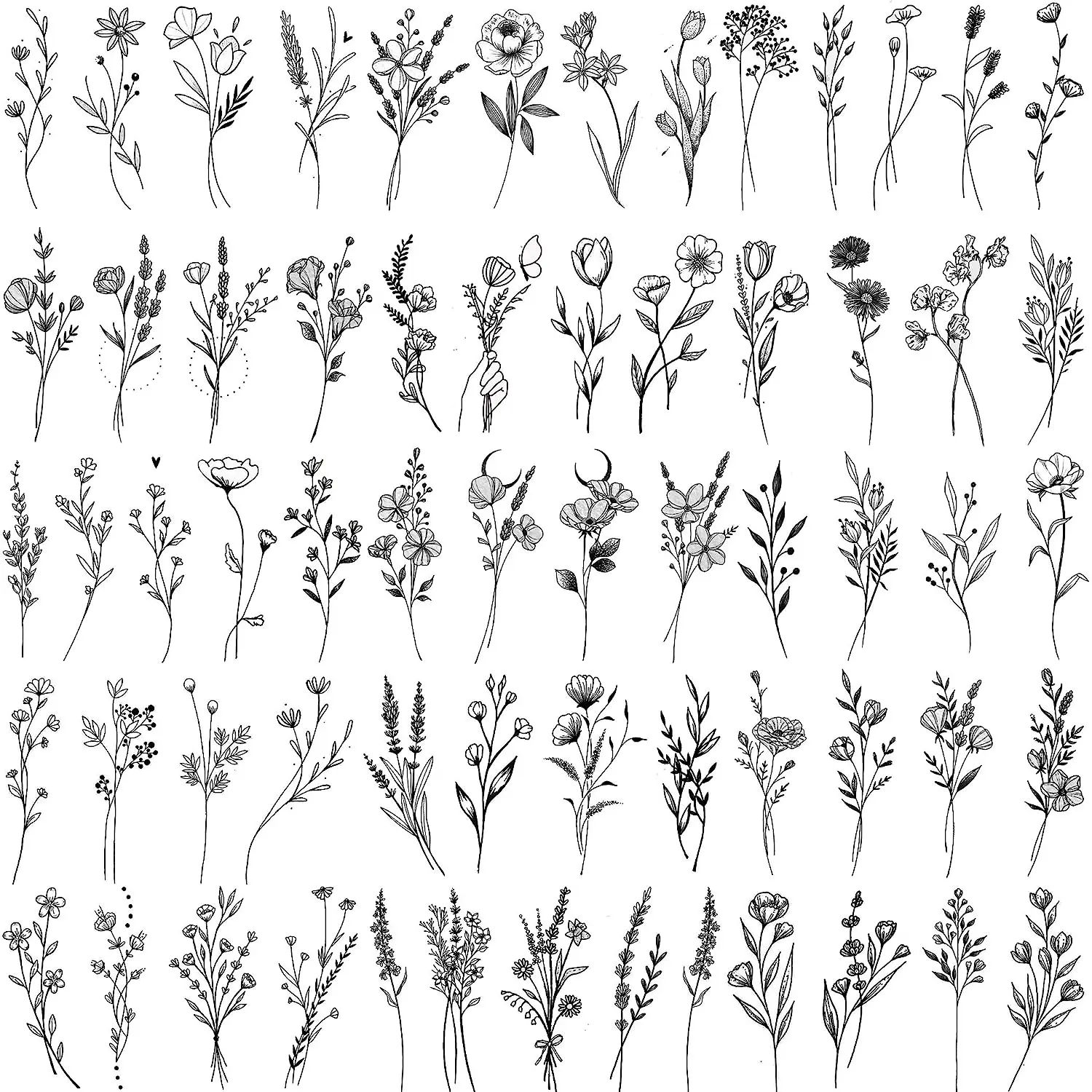15 Sheets Black Tiny Lavender Branch Temporary Tattoos For W