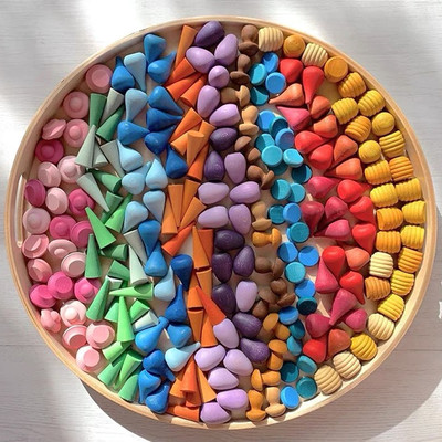 Baby Wooden Constructor Set Rainbow Blocks Nordic Loose Part