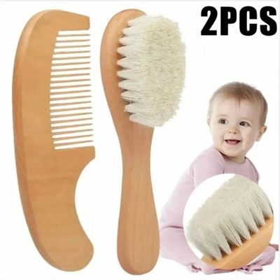 2pcs Baby Comb Set Baby Care Hair Brush Beech Soft Wool Wood