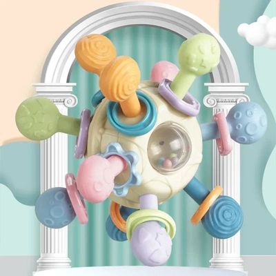 Silicone Teether Baby Toys 0 12 Months Rotating Rattle Ball