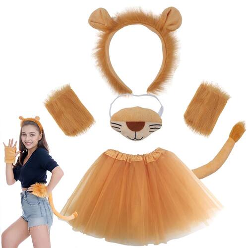 Animal Lion Ears and Tail Headband Skirt Set For Party Dress