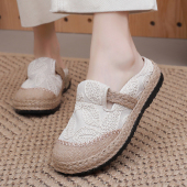 女夏季 渔夫鞋 2026新款 软底棉麻鞋 一脚蹬 亚麻包头半拖鞋 老北京布鞋