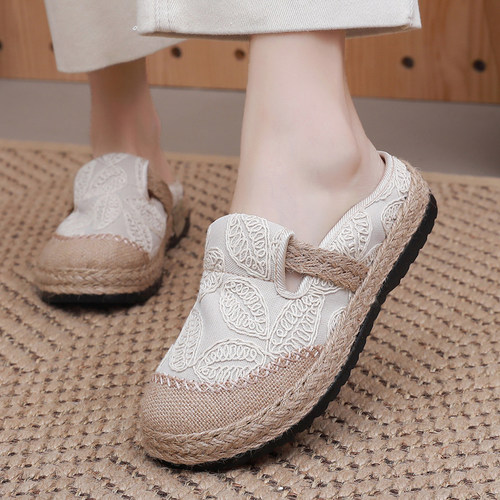 老北京布鞋亚麻包头半拖鞋渔夫鞋