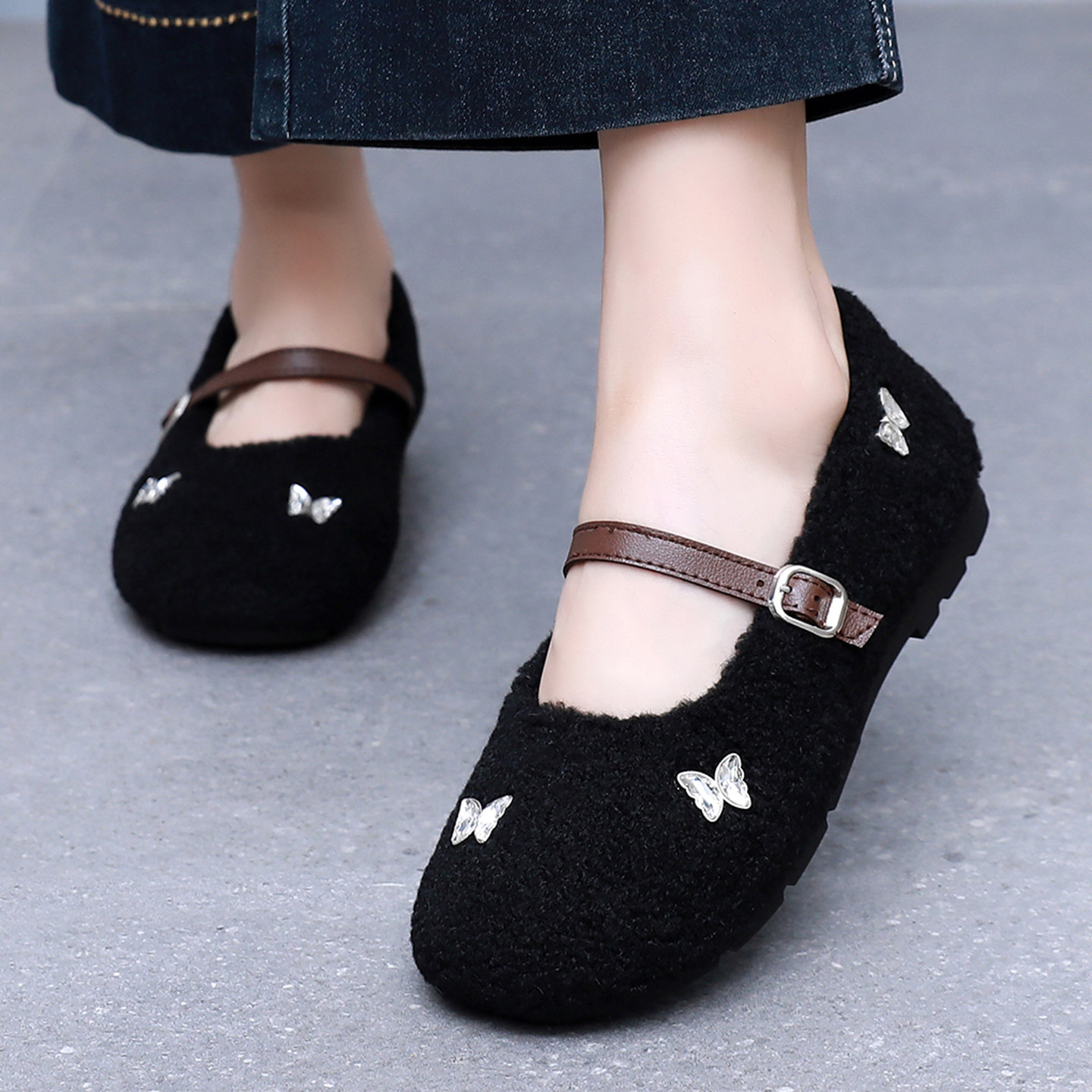 玛丽珍毛毛鞋女冬季外穿加绒保暖豆豆鞋女2025新款平底老北京布鞋,女鞋,毛毛鞋,淘宝优惠券,粉丝福利购,淘宝优惠卷