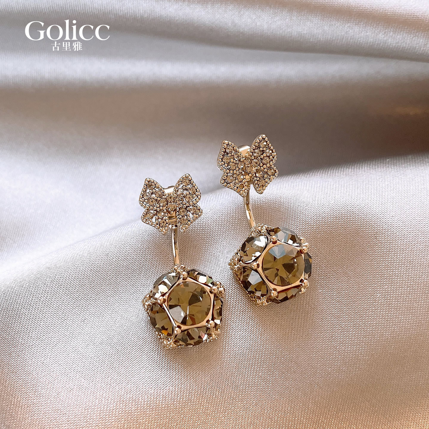 GOLICC金色满钻蝴蝶耳环高级感