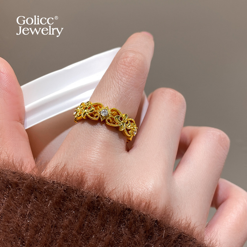 古里雅古法沙金镂空戒指高级感