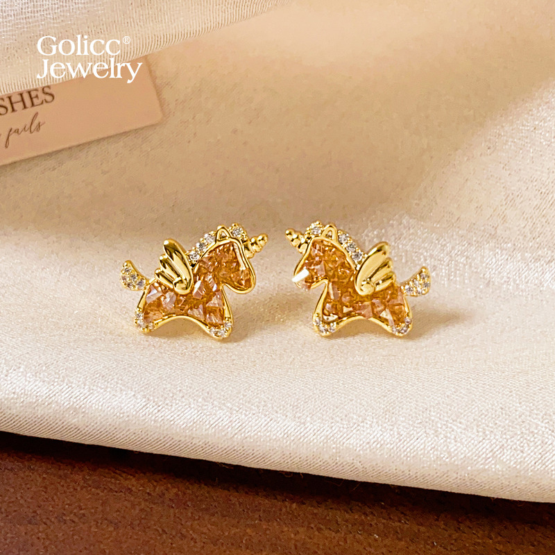 古里雅金色水晶小马耳环高级感